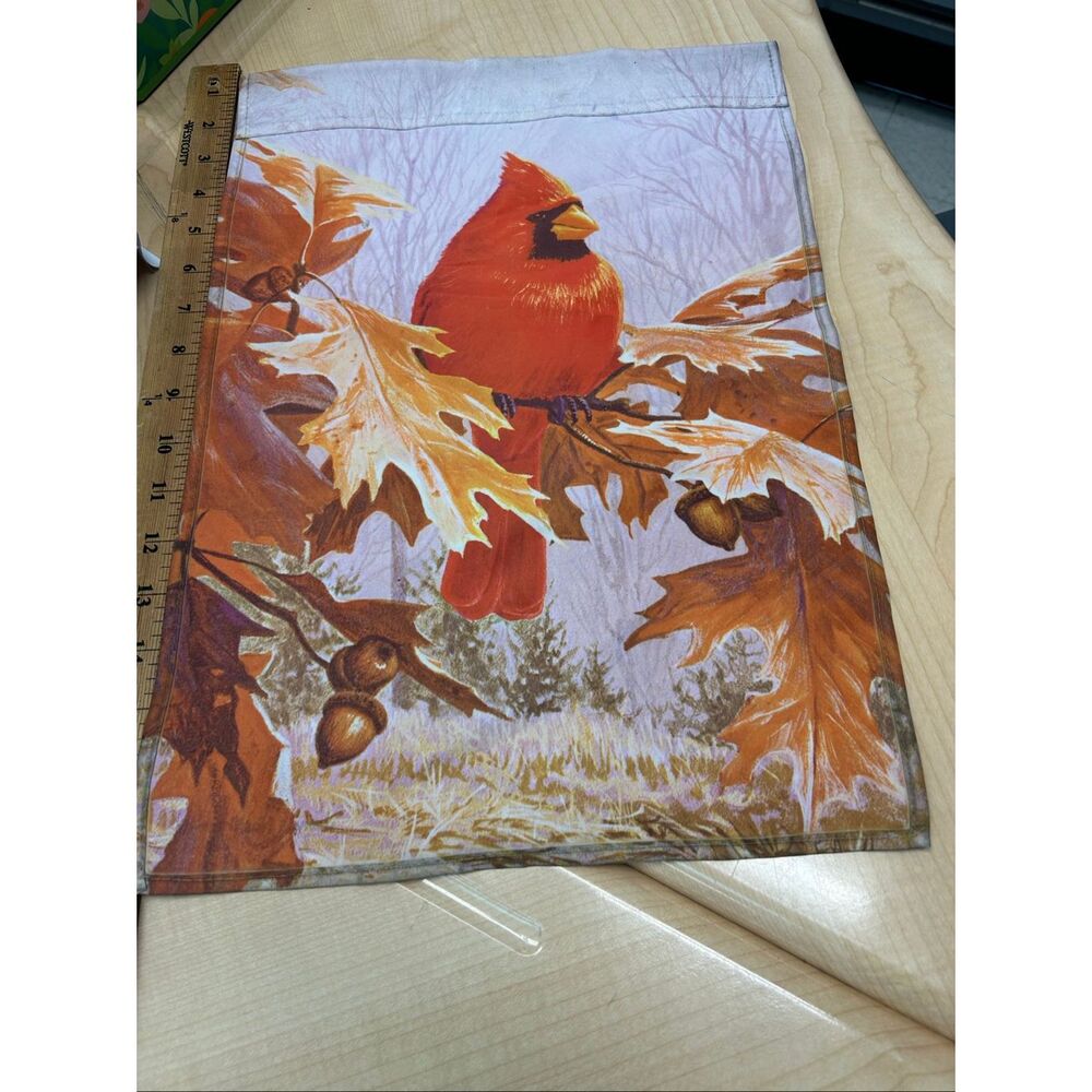 Fall leaves red‎ Cardinal Bird garden flag 18"x12.5" Orange Red